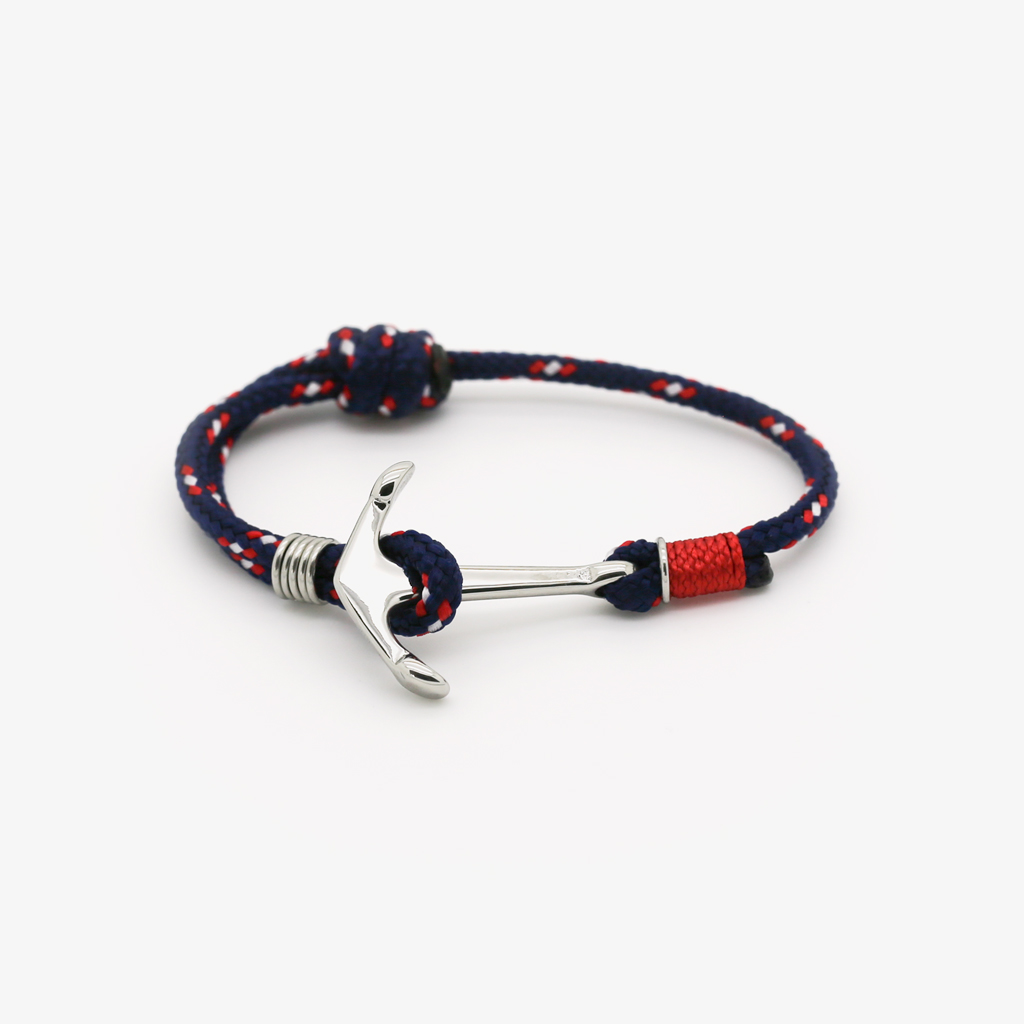 Bracelet enfant en corde navy avec attache ancre marine, vue produit sur fond blanc, Monzémaré