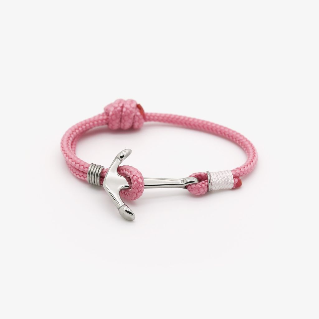Bracelet enfant en corde rose avec attache ancre marine, style doux et marin, Monzémaré