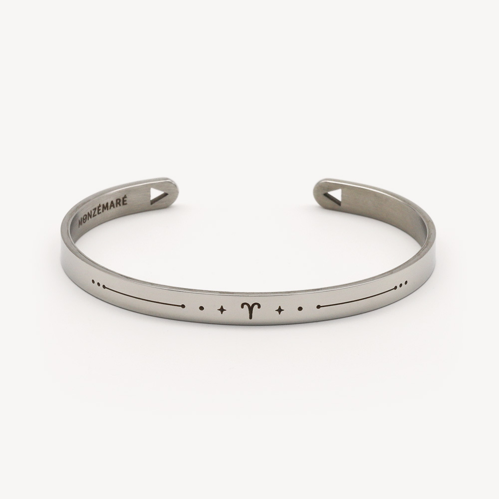 Bracelet jonc en acier argenté signe Bélier – photo produit – Monzémaré