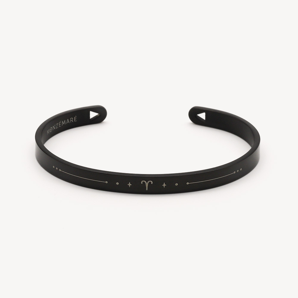 Bracelet jonc en acier noir signe Bélier – photo produit – Monzémaré