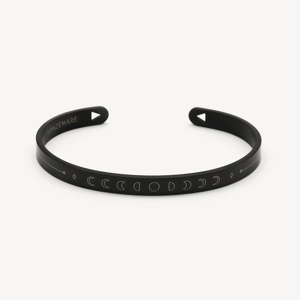 Bracelet jonc acier noir phases de lunes