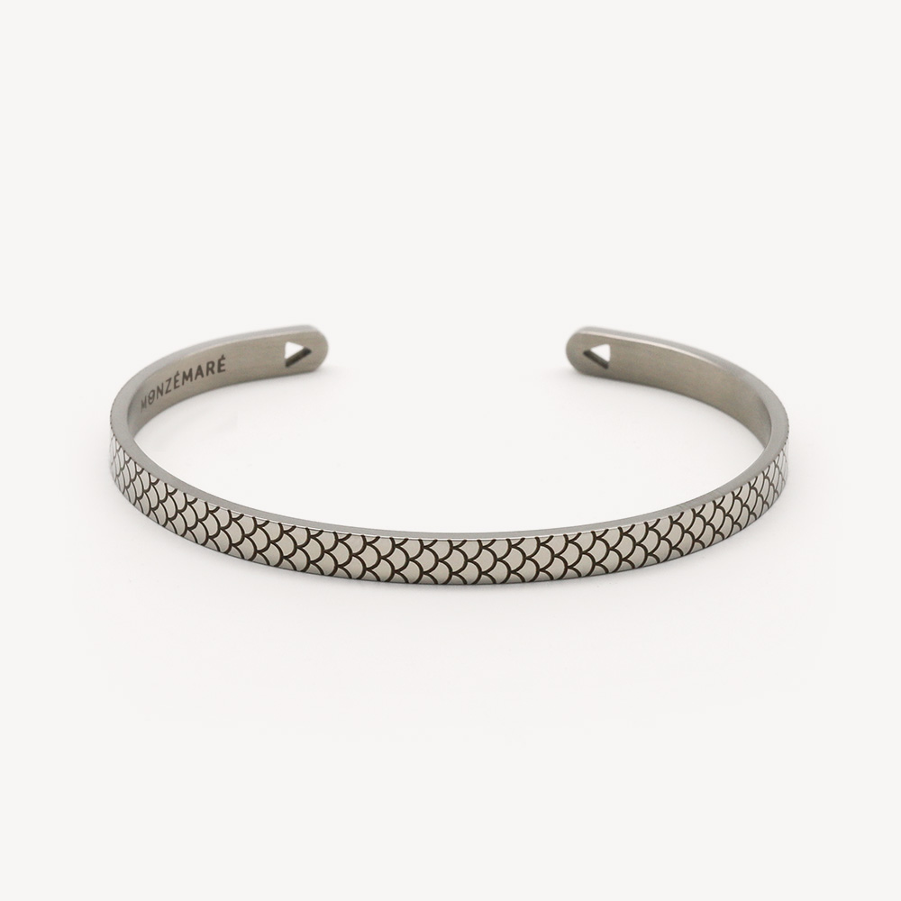 Bracelet jonc femme acier argent - écailles - Packshot - Monzémaré