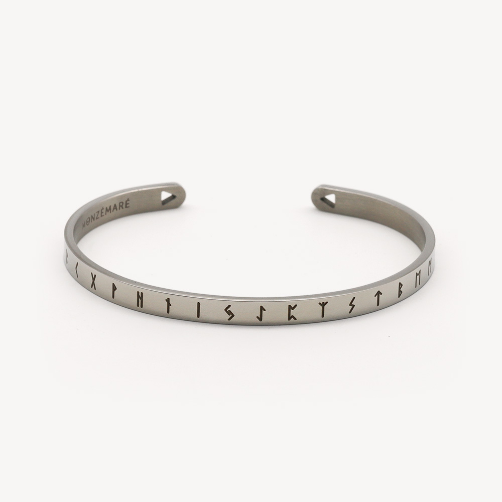 Bracelet jonc femme acier argenté - Futhark - Runes Viking