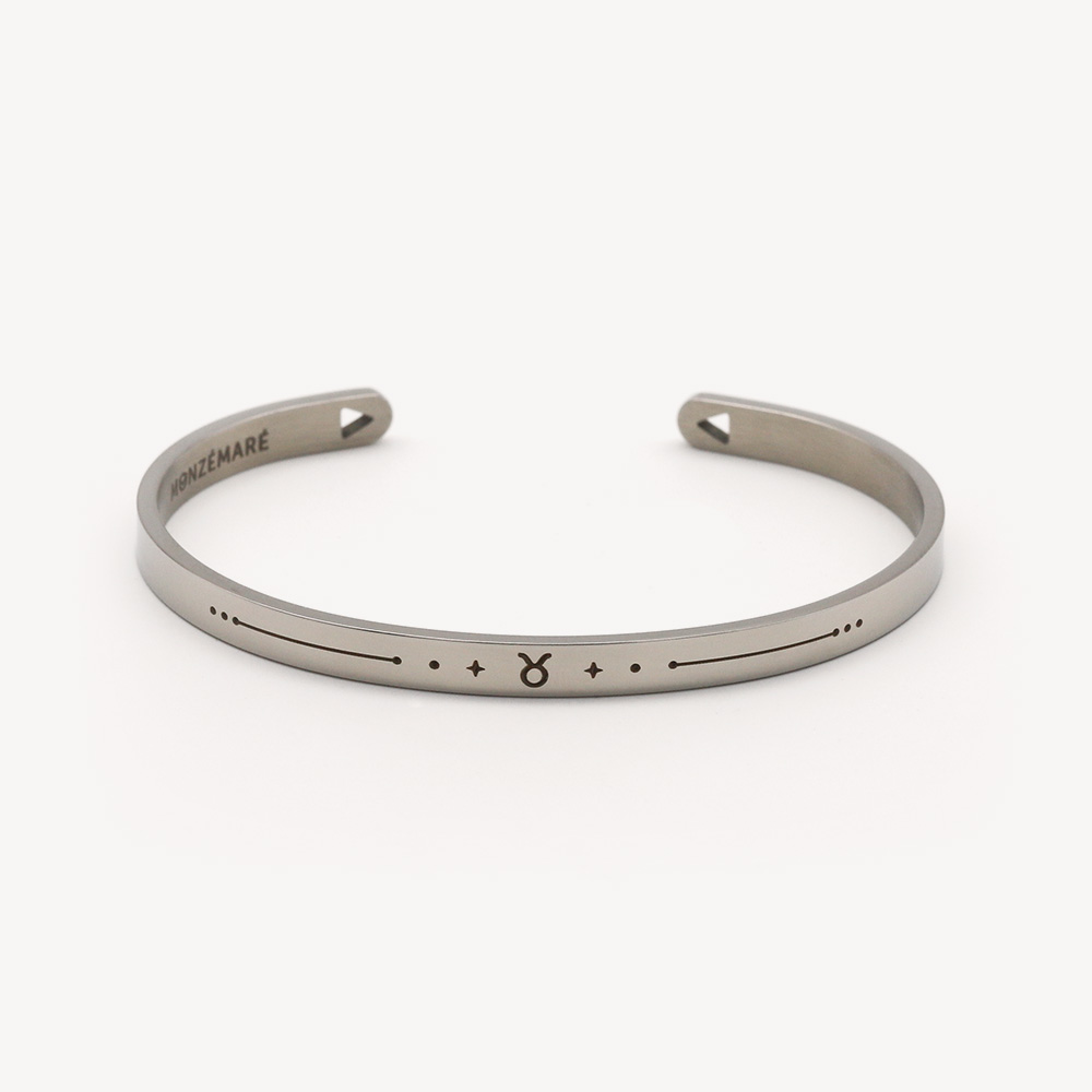 Bracelet jonc femme acier argenté - Signe astrologique taureau - Photo produit - Monzémaré