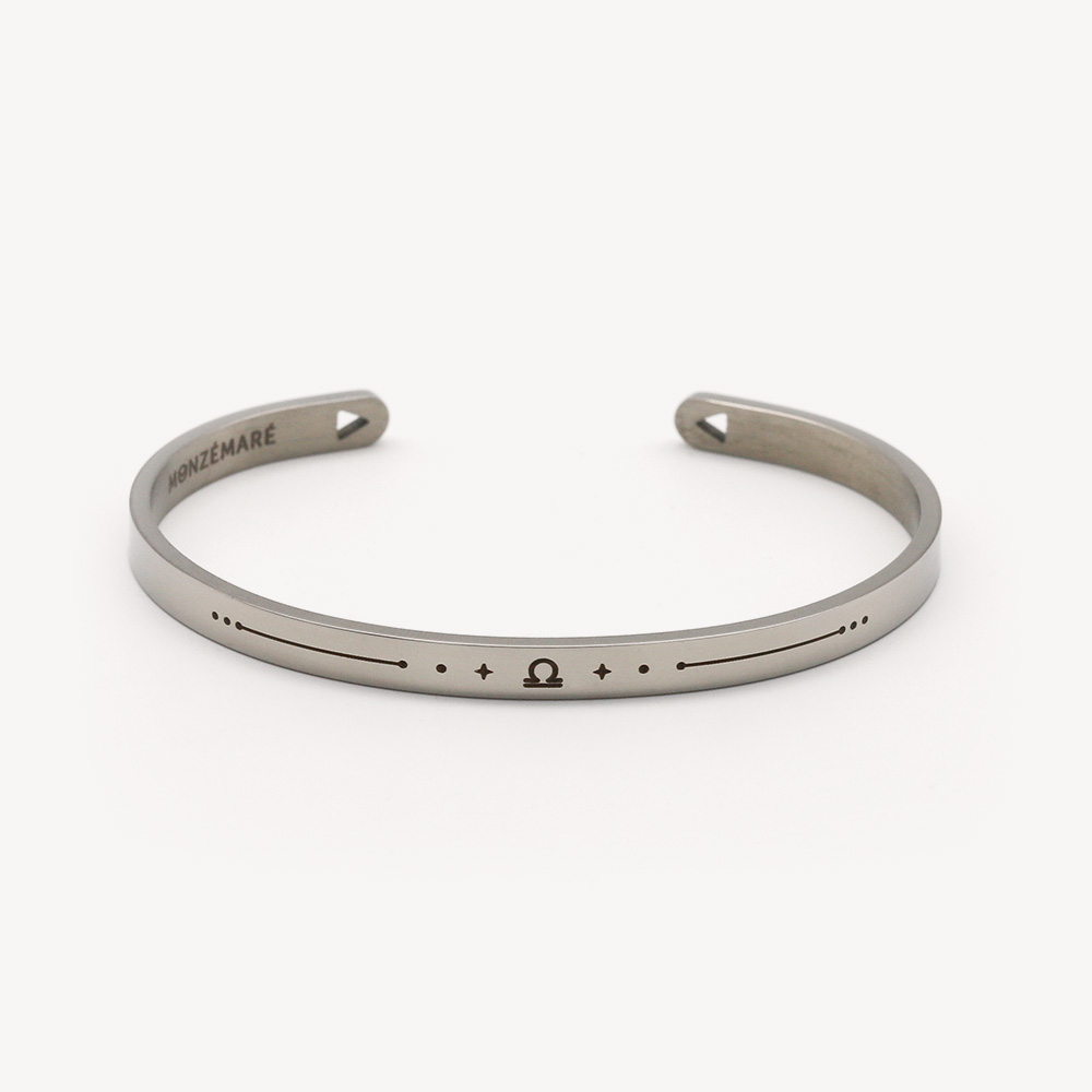 Bracelet jonc femme acier argenté - Signe du zodiaque balance - Photo produit - Monzémaré