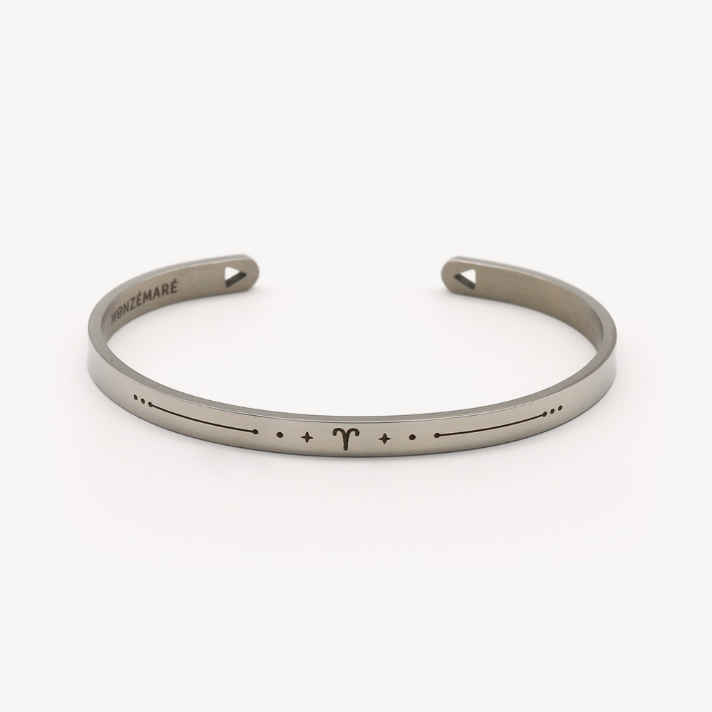 Bracelet jonc femme acier argenté - Signe du zodiaque bélier - Photo produit - Monzémaré