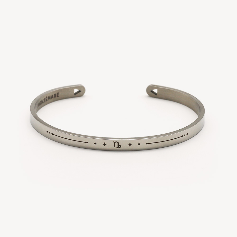 Bracelet jonc femme acier argenté - Signe du zodiaque capricorne - Packshot - Monzémaré