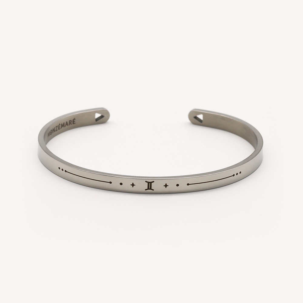 Bracelet jonc femme acier argenté - Signe du zodiaque gémeaux - Photo produit - Monzémaré
