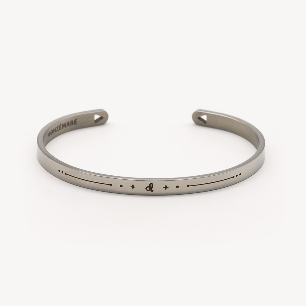 Bracelet jonc femme acier argenté - Signe du zodiaque lion - Photo produit - Monzémaré