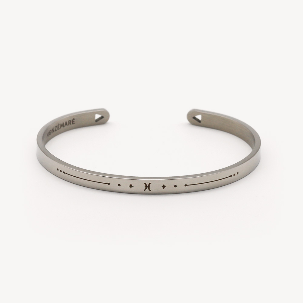 Bracelet jonc femme acier argenté - Signe du zodiaque poissons