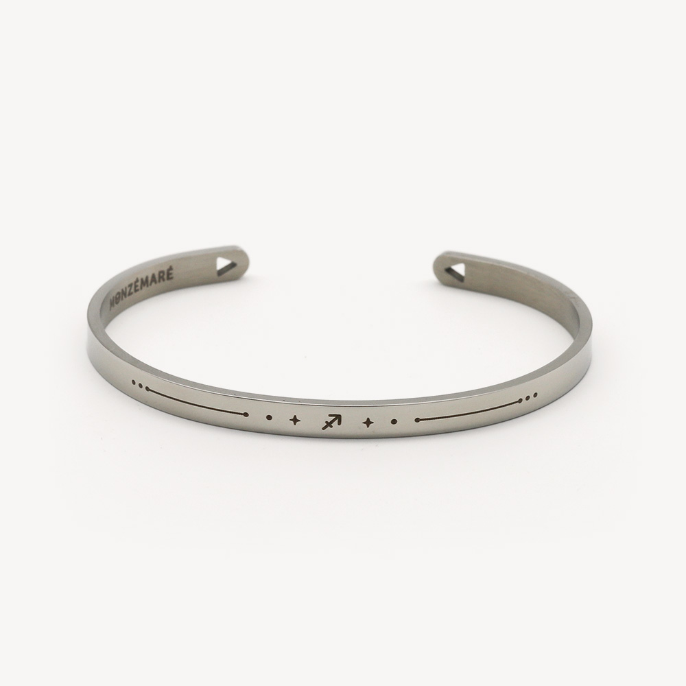 Bracelet jonc femme acier argenté - Signe du zodiaque sagittaire - Packshot - Monzémaré