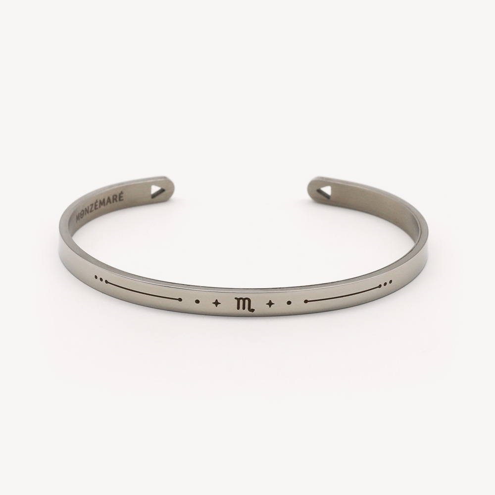 Bracelet jonc femme acier argenté - Signe du zodiaque scorpion - Packshot - Monzémaré