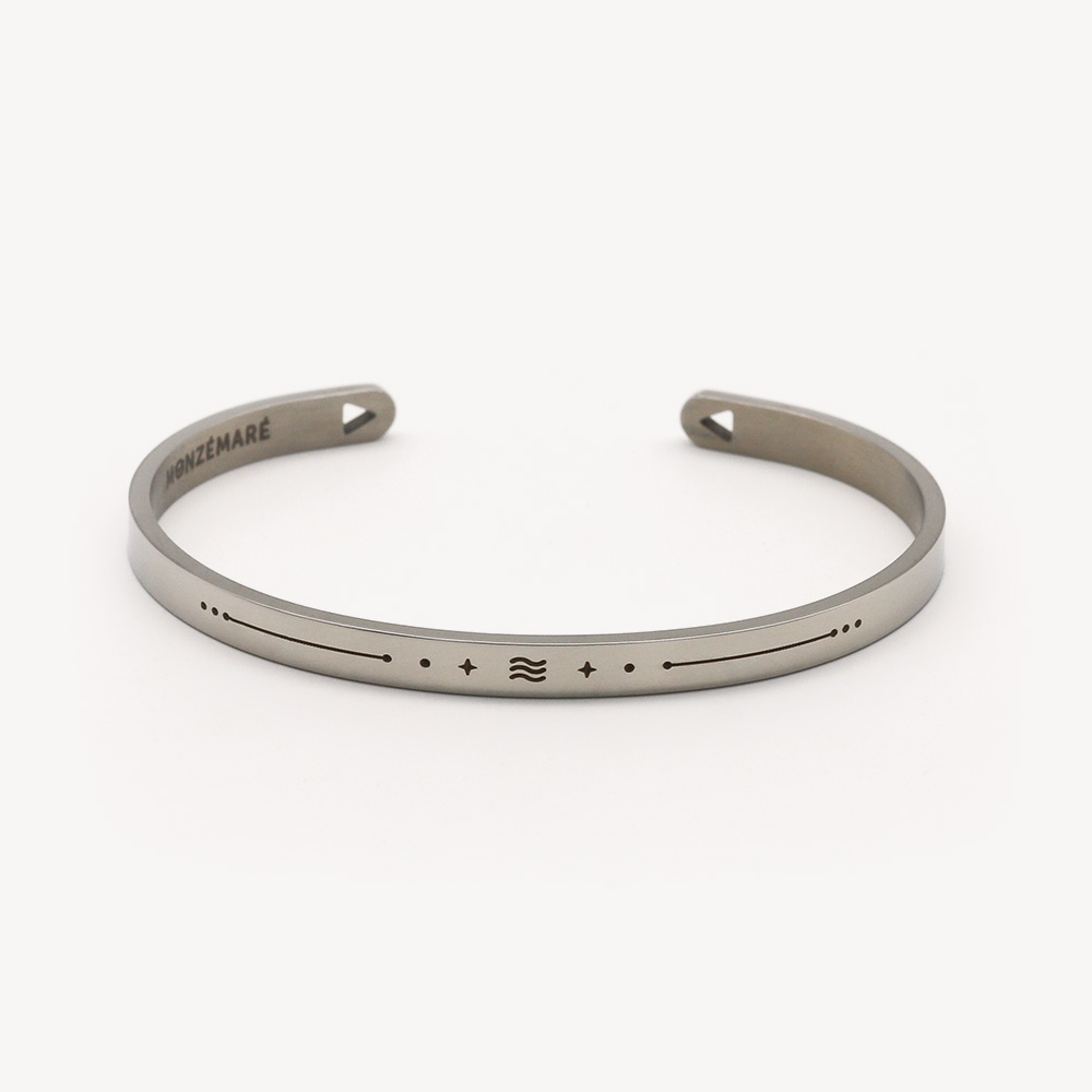 Bracelet jonc femme acier argenté - Signe du zodiaque verseau - Packshot - Monzémaré