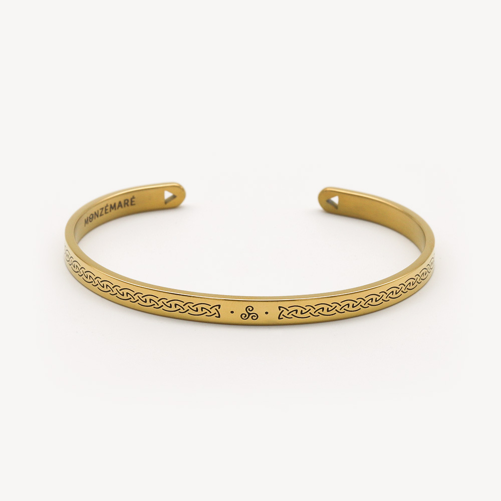 Bracelet jonc femme acier doré - Celtique - Triskel breton - Packshot - Monzémaré