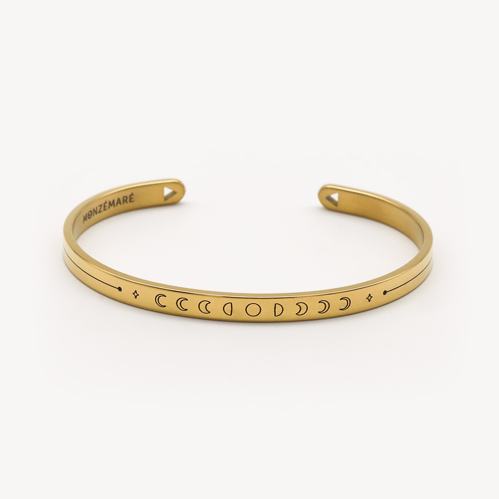 Bracelet jonc femme acier doré - Cycle lune - Astrologie lunaire