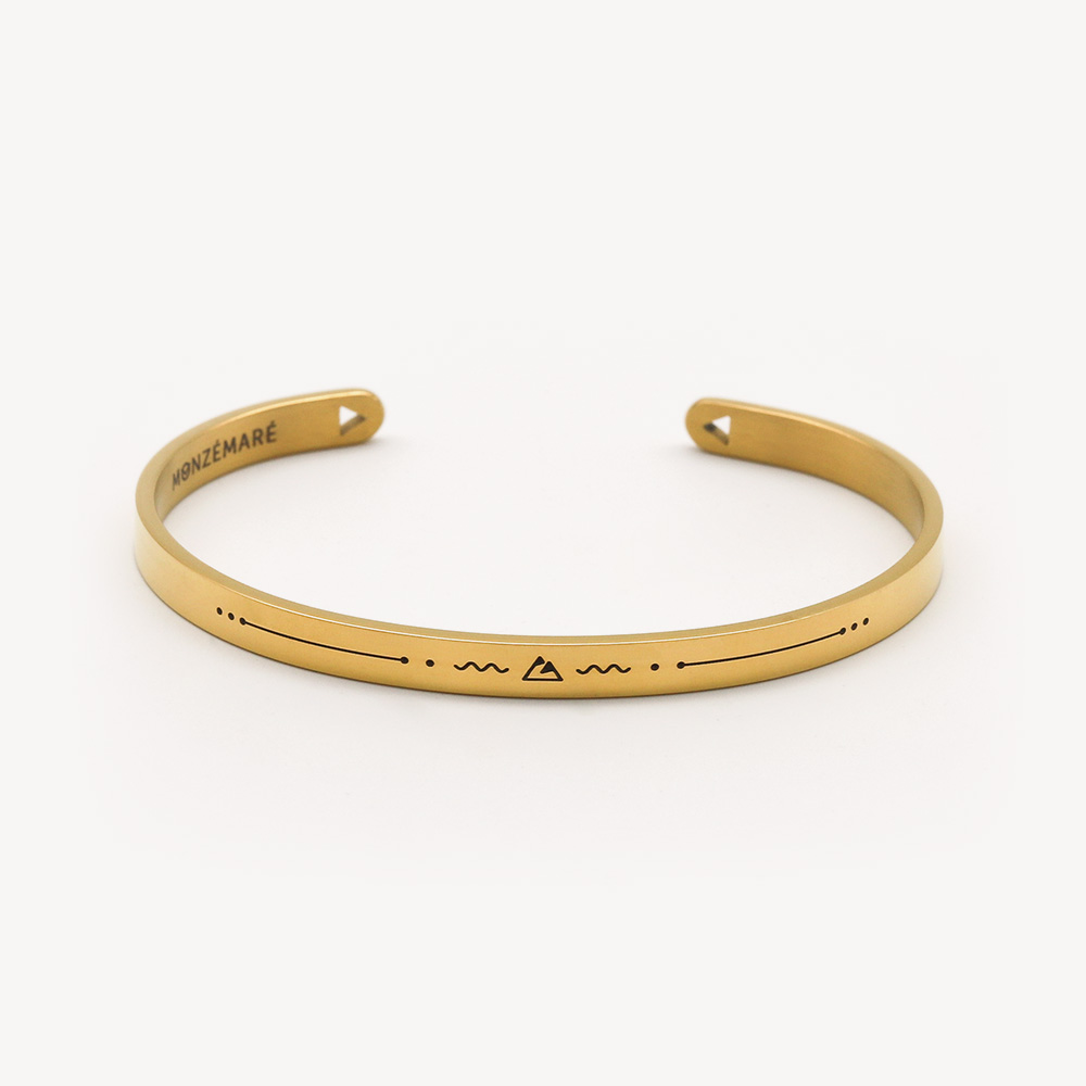 Bracelet jonc femme acier doré - Montagne - Escalade - Packshot - Monzémaré