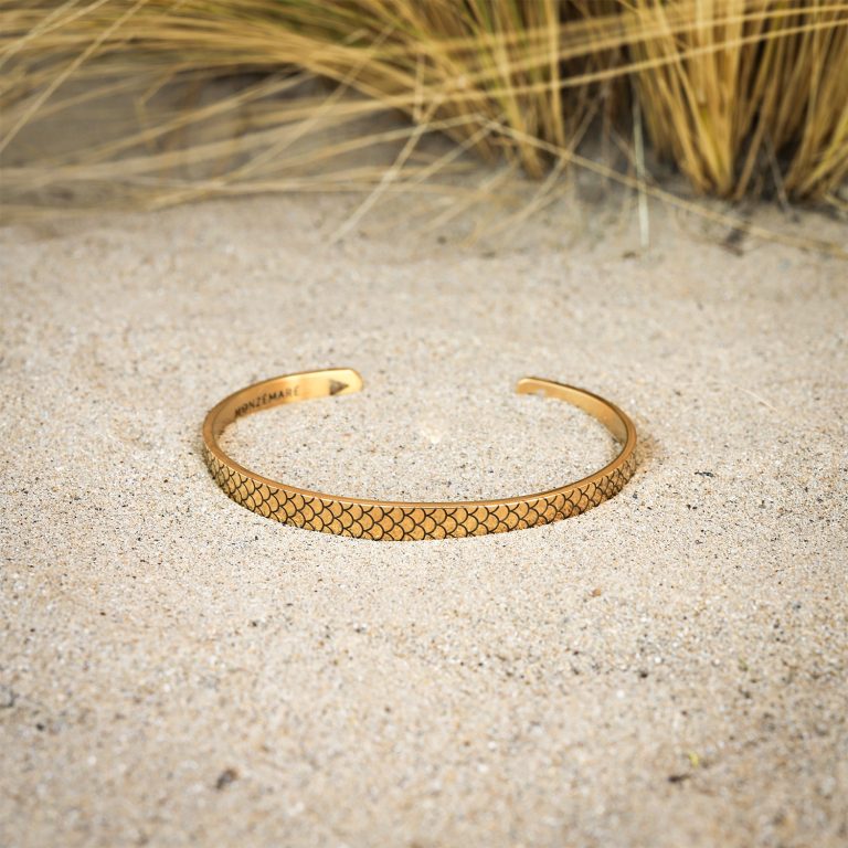 Bracelet jonc homme doré - ecailles poisson - atlante - Monzémaré