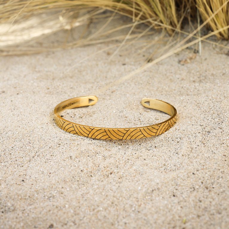 Bracelet jonc homme doré - vagues japonaises - modèle Ryoshi - Monzémaré