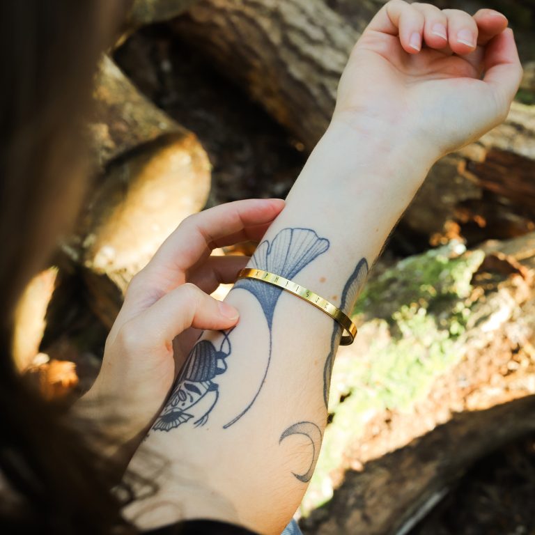 Bracelet jonc femme acier doré - Futhark - Runes Viking