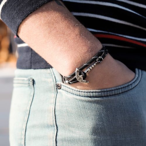 Bracelet ancre Breton homme - Bracelet paracorde noire avec gravure celtique - Triskell