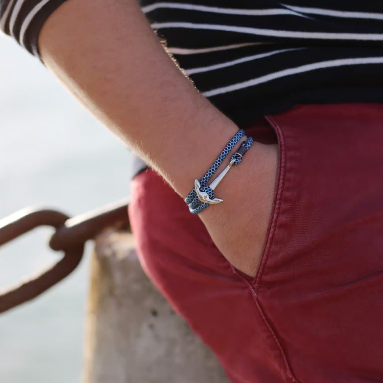 Bracelet ancre corde homme - noir - acier inoxydable