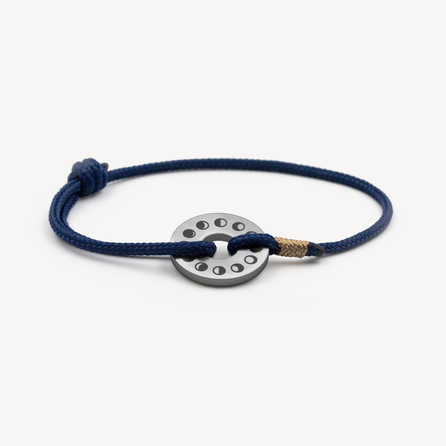Bracelet cordon L'astrologue, anneau en acier gravé des phases de la lune